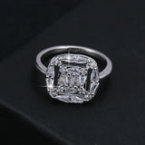 Silver Plated CZ Engagement Ring Hollow Square Bridal Wedding Band