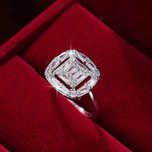 Silver Plated CZ Engagement Ring Hollow Square Bridal Wedding Band