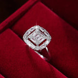 Silver Plated CZ Engagement Ring Hollow Square Bridal Wedding Band