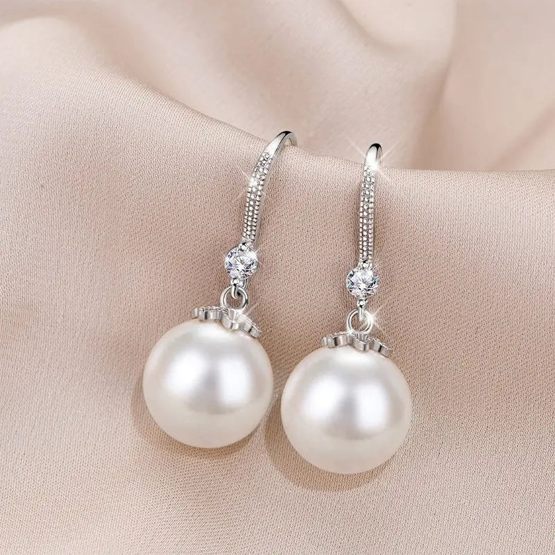 Big Clear Pearl Earrings Classic Jewelry For Women