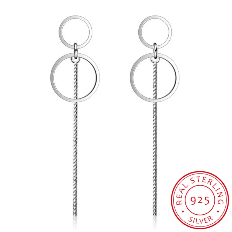 925 Silver Circle Tassel Earrings Ear Line Women Jewelry Brincos