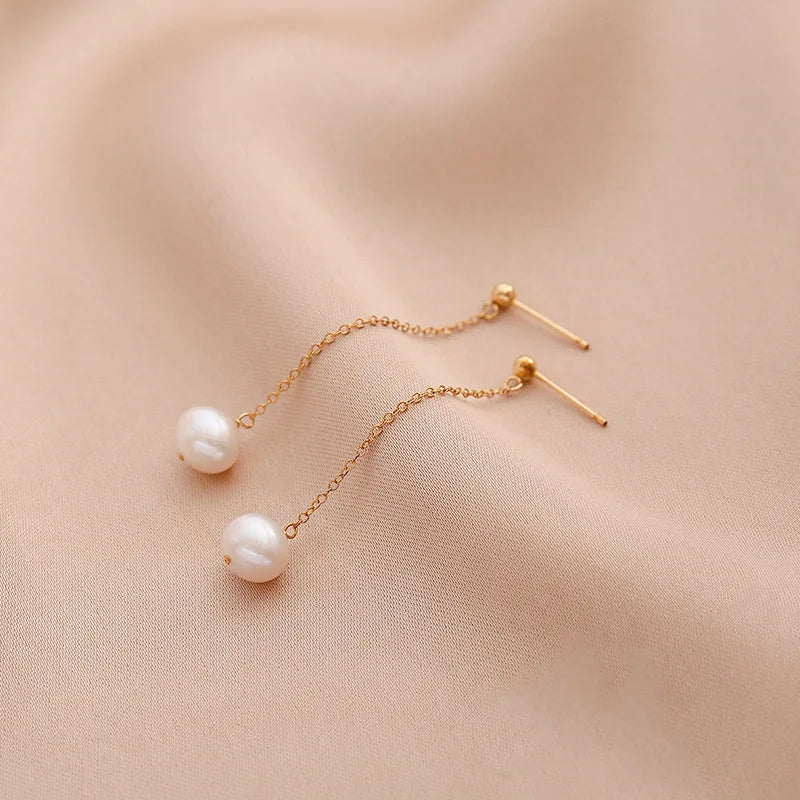 Natural Pearl Earrings for Women Long Pendant Jewelry Accessories