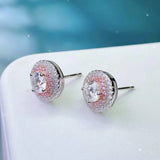 Pink Diamond Round Earrings S925 Sterling Silver Jewelry