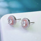 Pink Diamond Round Earrings Sterling Silver Jewelry