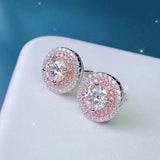 Pink Diamond Round Earrings S925 Sterling Silver Jewelry