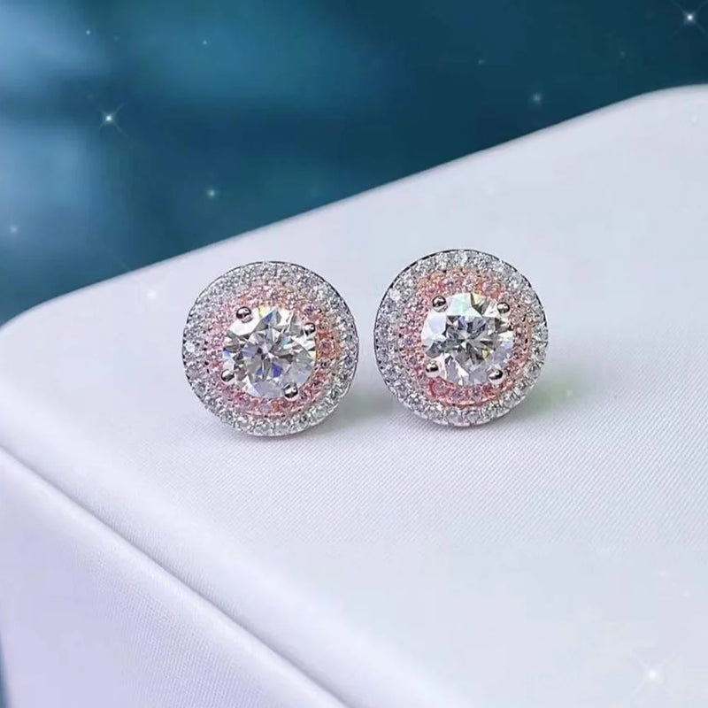 Pink Diamond Round Earrings Sterling Silver Jewelry