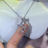 Small Butterfly Necklace with Zircon Silver Chain Choker