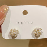 Inlaid Pearl Stud Earrings Zircon Woman Ear Studs