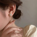 Inlaid Pearl Stud Earrings Zircon Woman Ear Studs