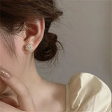 Inlaid Pearl Stud Earrings Zircon Woman Ear Studs