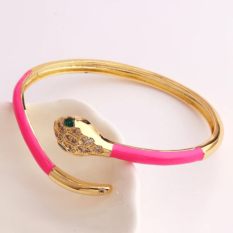 Snake Animal Cuff Bracelet Enamel Bangle High 18K Plated Jewelry