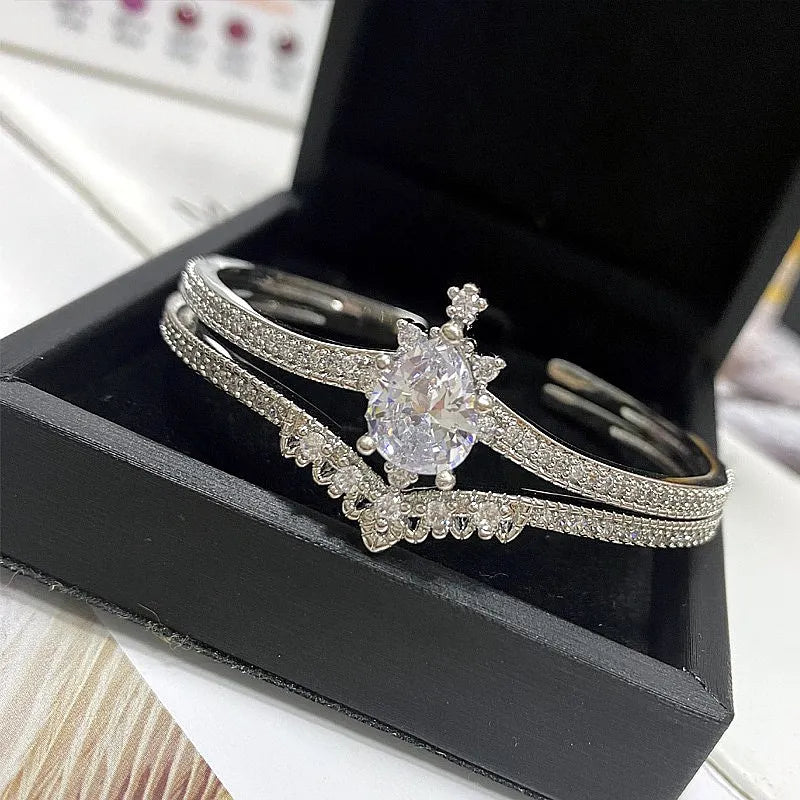 Clear CZ Bangle Silver Bracelet Wedding Jewelry