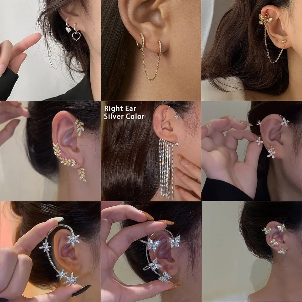 Sparkling Leaf Ear Cuff Clip Earring for Women Girls