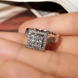 Silver CZ Square Wedding Ring for Women Lady's Bands
