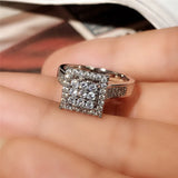 Silver CZ Square Wedding Ring for Women Lady's Bands