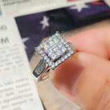 Silver CZ Square Wedding Ring for Women Lady's Bands