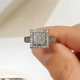 Silver CZ Square Wedding Ring for Women Lady's Bands