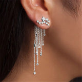 Long Tassel Dangle Earrings Crystal Moon Flower Leaf Jewelry Brincos