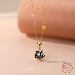 Zircon Camellia Flower Pendant Necklace for Women