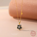 Zircon Camellia Flower Pendant Necklace for Women