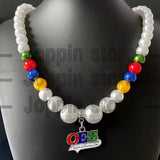 OES Enamel Pendant Multilayer Pearl Bead Necklace