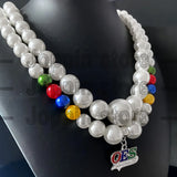 OES Enamel Pendant Multilayer Pearl Bead Necklace