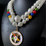 OES Enamel Pendant Multilayer Pearl Bead Necklace