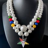 OES Enamel Pendant Multilayer Pearl Bead Necklace