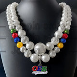 OES Enamel Pendant Multilayer Pearl Bead Necklace