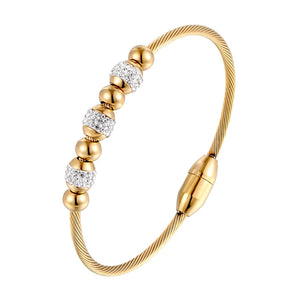Zircon Bead Bangle Stainless Steel Cable Twist Wire Stripe Woman Bracelet