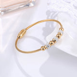 Zircon Bead Bangle Stainless Steel Cable Twist Wire Stripe Woman Bracelet