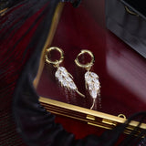 14K Tiny Rhinestone Leaf Drop Earrings for Women