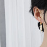 14K Tiny Rhinestone Leaf Drop Earrings for Women