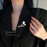 Tiny Tulip Rose Brooch 14K Zircon Flower Jewelry Pendant