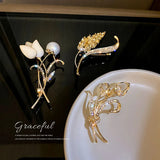 Tiny Tulip Rose Brooch 14K Zircon Flower Jewelry Pendant