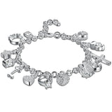 925 Silver Charming Bracelet Pendants: Cross, Moon, Heart, Clock