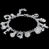 925 Silver Charming Bracelet Pendants: Cross, Moon, Heart, Clock