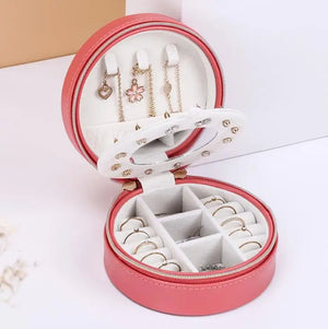 Portable Travel Jewelry Box Holder Organizer with Mirror