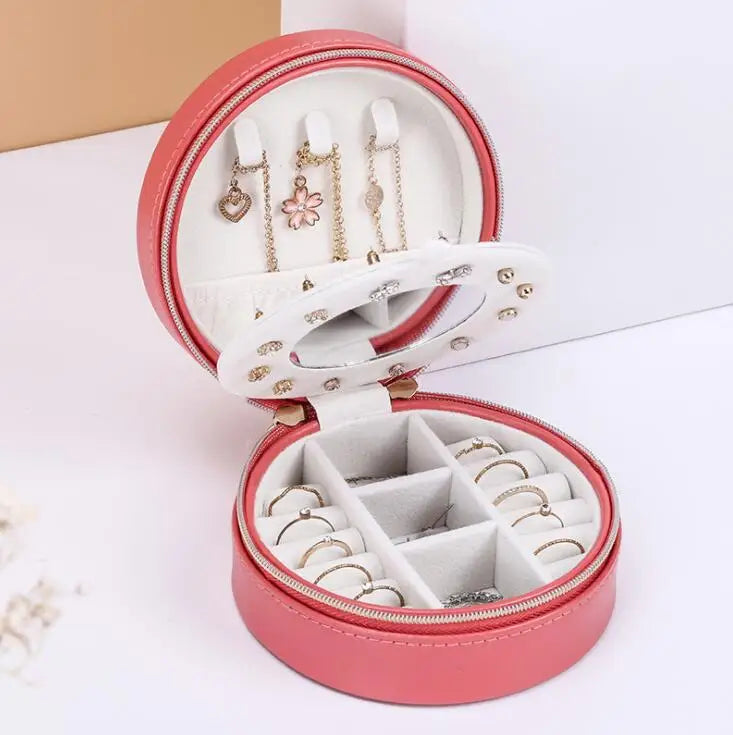 Portable Travel Jewelry Box Holder Organizer with Mirror