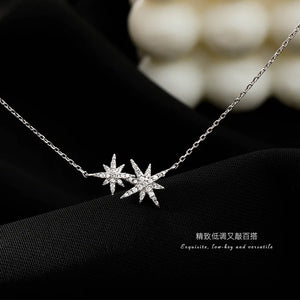 925 Silver Leaf Necklace Zircon Star Pendant Wedding Jewelry