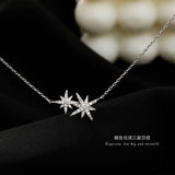 925 Silver Leaf Necklace Zircon Star Pendant Wedding Jewelry