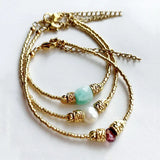 Gold-color Rice Bead Adjustable Bracelet Natural Stone Embellishment