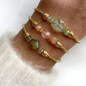 Gold-color Rice Bead Adjustable Bracelet Natural Stone Embellishment