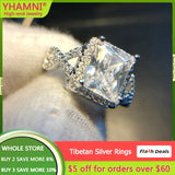 Square Zircon Ring Tibetan Silver Rings For Woman