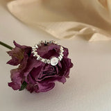 Tulip Flower Silver Beaded Rings for Women Girls Geometric Birthday Party Gift