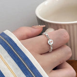 Tulip Flower Silver Beaded Rings for Women Girls Geometric Birthday Party Gift