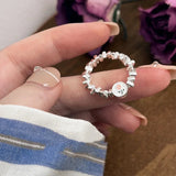 Tulip Flower Silver Beaded Rings for Women Girls Geometric Birthday Party Gift