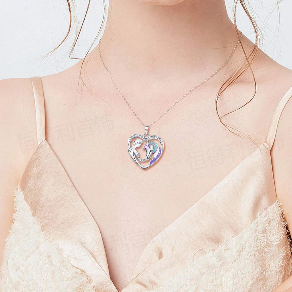 Unicorn Necklace S925 Sterling Silver Heart Animal Pop Jewelry