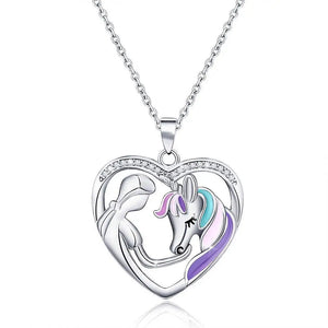 Unicorn Necklace S925 Sterling Silver Heart Animal Pop Jewelry