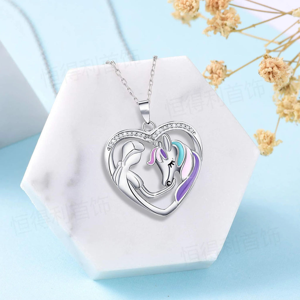 Unicorn Necklace S925 Sterling Silver Heart Animal Pop Jewelry